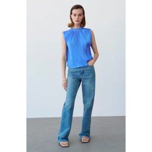 Zara Blue Pleated Satin Effect Top